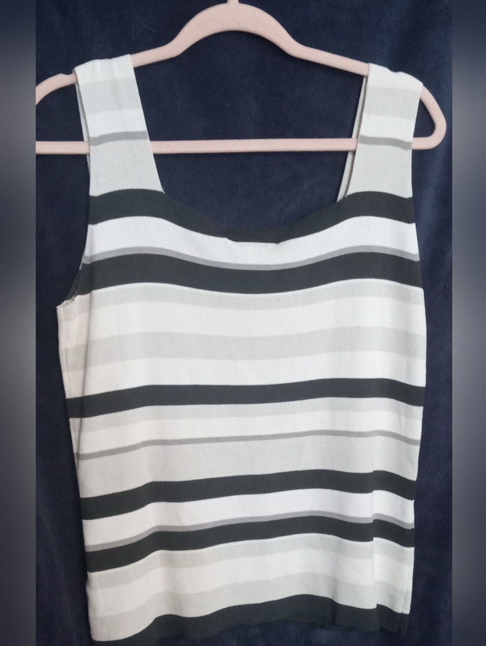 Jones New York Navy,Tan and White Striped Tank Top